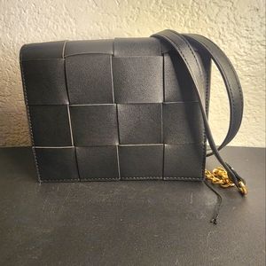 Small Woven Flap Black Bag